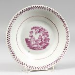 A 19TH CENTURY PINK LUSTRE CIRCULAR PLATE. 7.5ins diameter.