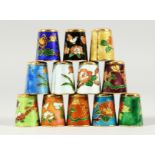 TWELVE CLOISONNE ENAMEL THIMBLES.