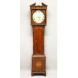 A 19TH CENTURY OAK EIGHT-DAY LONGCASE CLOCK, with circular cream painted dial, signed BROWNSWORD,