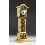 A SUPERB LOUIS XVI ONYX CASED MINIATURE LONGCASE CLOCK, with ormolu mounts, urns, etc., the movement