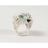 A SILVER PANTHER RING in the Cartier style.