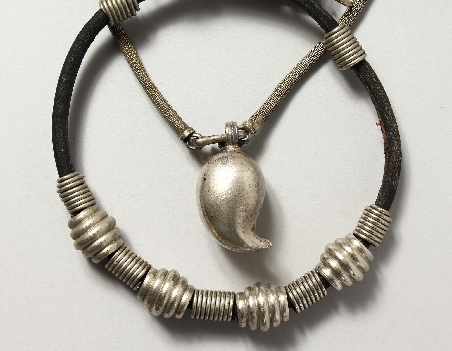 TWO ISLAMIC SILVER METAL NECKLACES.