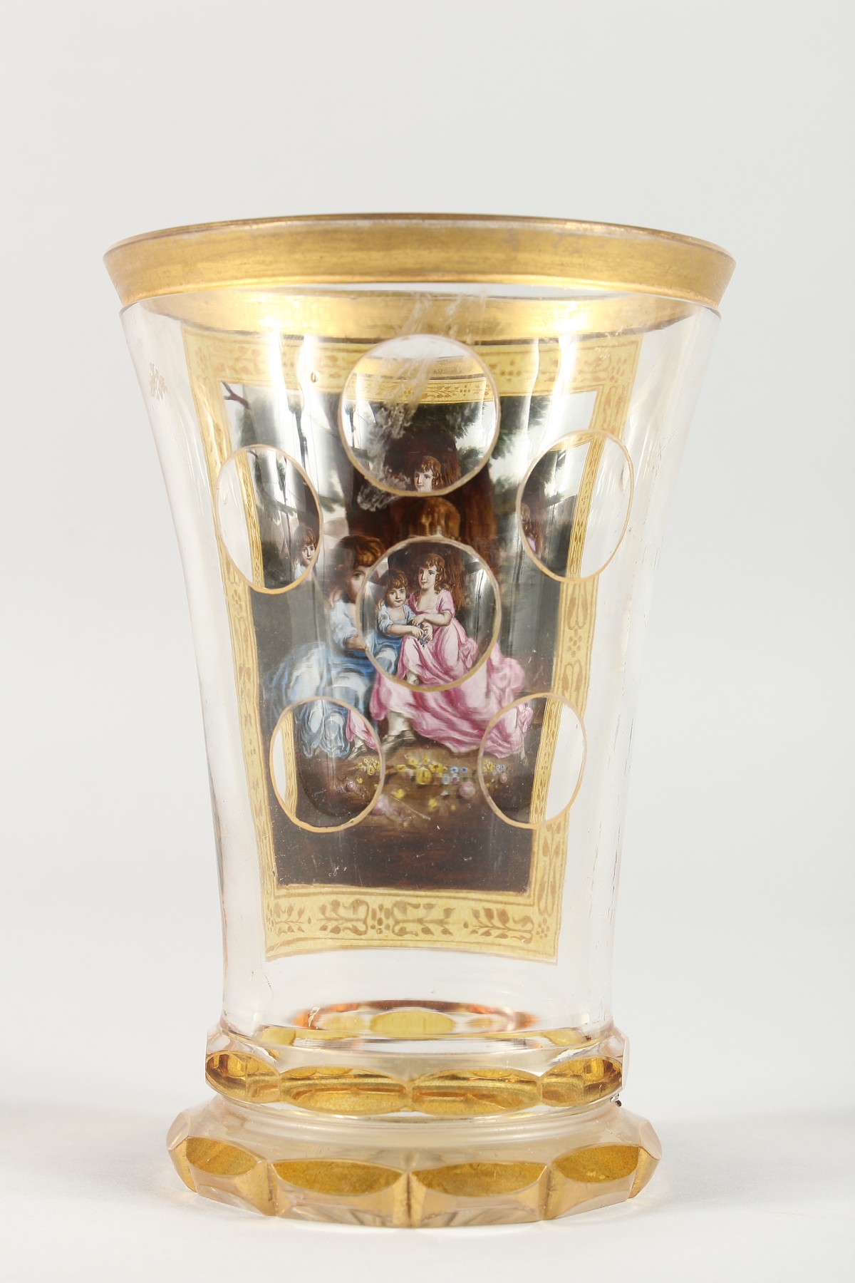 A VERY GOOD VIENNA GOBLET, painted panel of two young girls. 5.5ins high. - Image 2 of 3