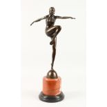 AFTER J. PHILIPP A BRONZE DANCER. 16ins high, on a circular marble base.