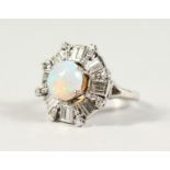 A PLATINUM SET, GOOD OPAL AND DIAMOND ART DECO STYLE CLUSTER RING.
