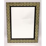 A RECTANGULAR WALL MIRROR, with black and gilt decorated frame. 2ft 9ins x 2ft 1ins.