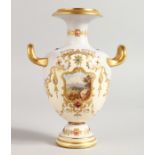 A LATE 19TH CENTURY COALPORT MUCH SOUGHT AFTER JEWELLED TWO HANDLED VASE painted with a landscape on
