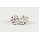 A VERY GOOD PAIR OF 18CT WHHITE GOLD DIAMOND CLUSTER EAR STUDS.