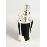 A SILVER PLATED GOLF BAG COCKTAIL SHAKER.