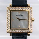 A BOUCHERON GENTLEMAN'S 18CT GOLD WRISTWATCH, with a mother-of-pearl square shaped dial, diamond