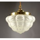 A FROSTED GLASS HANGING LIGHT FITTING.