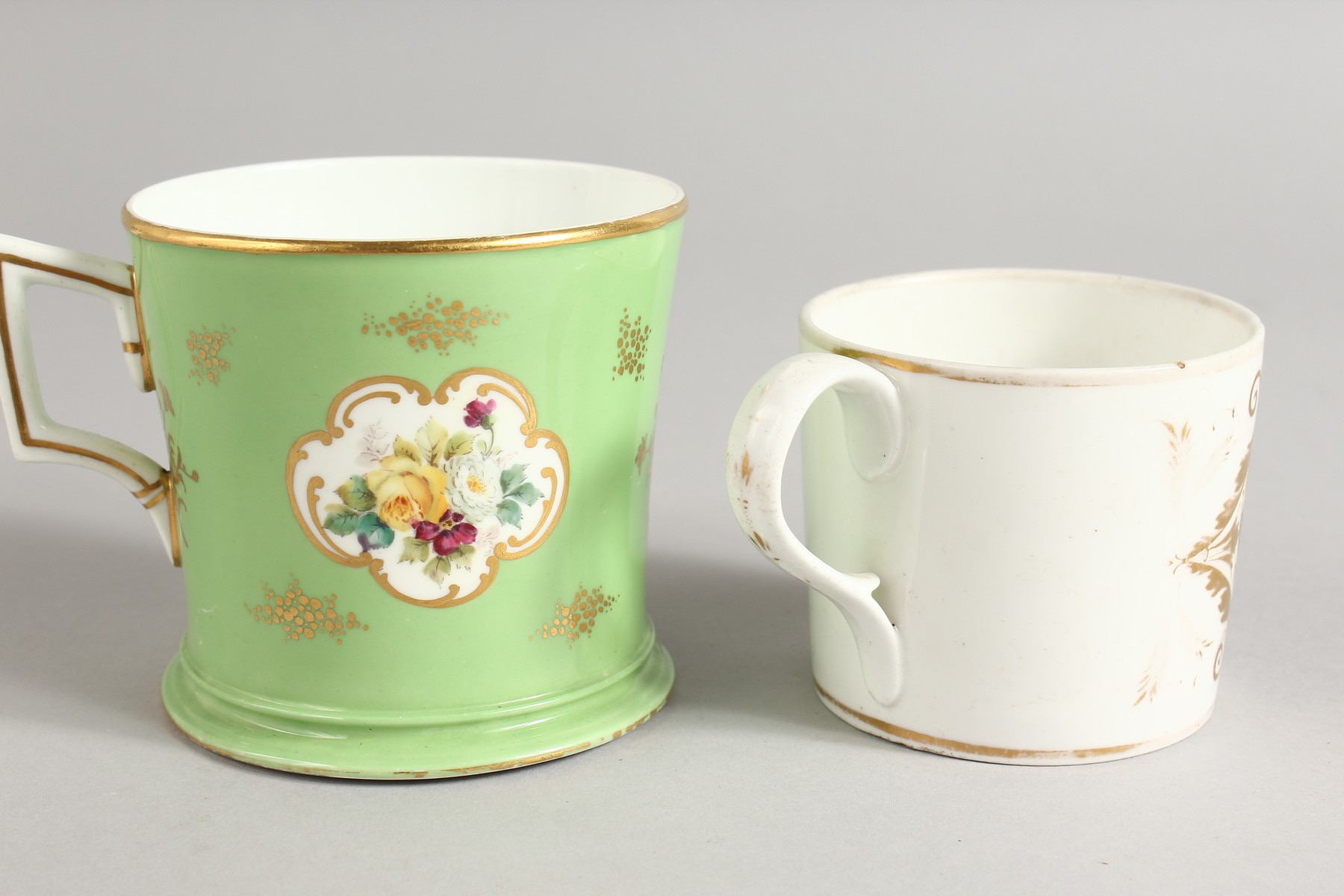 A LATE 19TH CENTURY ROYAL CROWN DERBY MUG painted with flowers on a green ground and a Derby small - Image 2 of 5