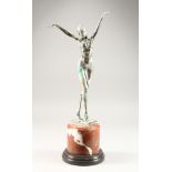 AFTER D. H. CHIPARUS A PLATED DANCING GIRL. 16ins high, on a circular marble base.