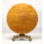 A 19TH CENTURY MAHOGANY CIRCULAR TILT TOP BREAKFAST TABLE, with a rosewood banded top, turned and