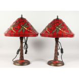 A GOOD PAIR OF DRAGONFLY LAMPS in the Tiffany style.