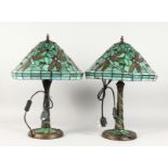 A GOOD PAIR OF DRAGONFLY LAMPS in the Tiffany style.