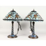 A GOOD PAIR OF DRAGONFLY LAMPS in the Tiffany style.