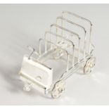 A SILVER PLATED OLD CAR FOUR-DIVISION TOAST RACK.