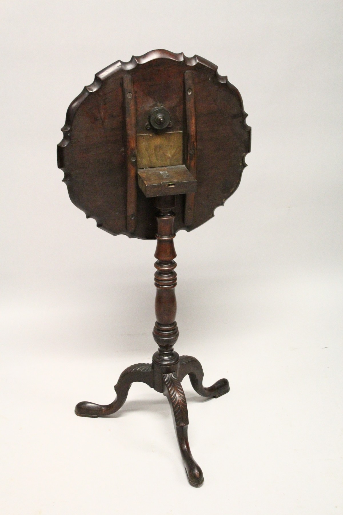 A GEORGE III DESIGN MAHOGANY TILT TOP TRIPOD TABLE, with piecrust circular top, turned column - Image 2 of 4