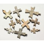 TEN SMALL ROMAN METAL CROSSES.