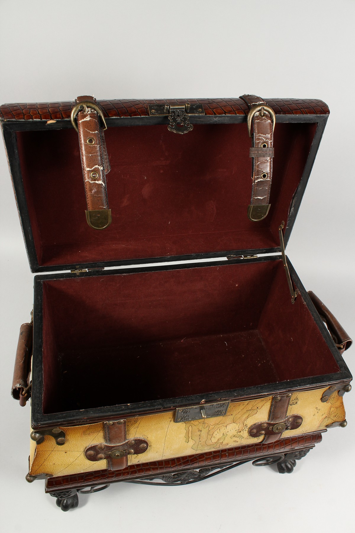 A DECORATIVE STORAGE BOX, modelled as a suitcase on stand. 18ins wide x 14.5ins high. - Image 3 of 4