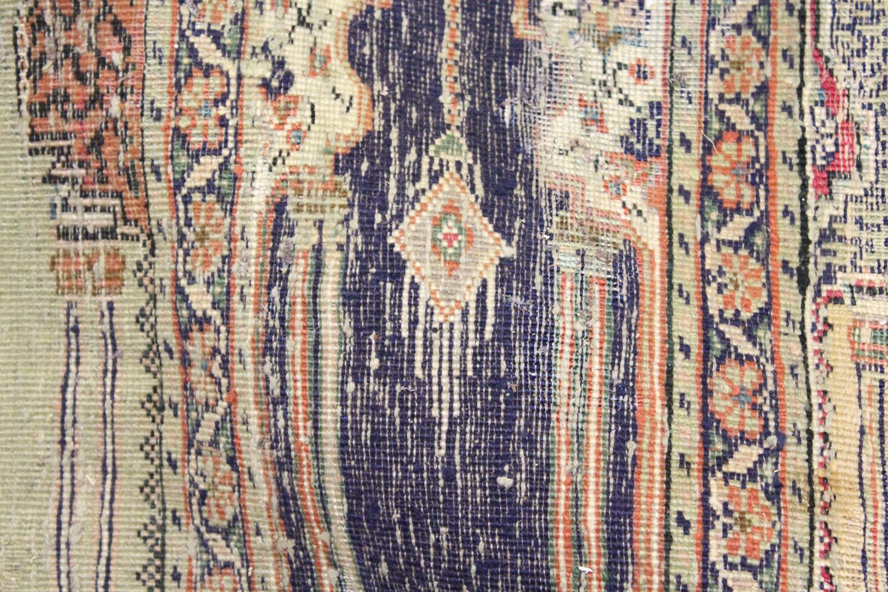 AN UNUSUAL PERSIAN PRAYER RUG, the central panel with eight arches and hanging lamps, within a - Image 4 of 5