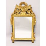AN 18TH CENTURY STYLE GILT FRAMED PIER MIRROR, EARLY 20TH CENTURY, with classical laurel wreath, and
