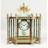 A HIGHLY ORNATE FRENCH CLOISONNE ENAMEL FOUR-GLASS CLOCK, with eight-day movement, enamel dial,