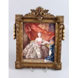 A SUPERB 18TH - 19TH CENTURY FRENCH ENAMEL PORTRAIT PLAQUE OF QUEEN MARIE LESZCZYNSKA, wife of Louis