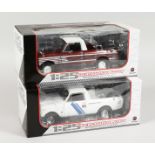SET OF TWO FIRST GEAR 1.25 SCALE INTERNATIONAL SCOUT PICK UP TRUCKS. RRP: £42.