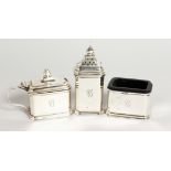 A THREE PIECE SILVER CRUET. Birmingham 1953.