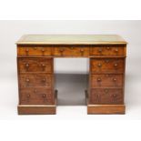 A VICTORIAN MAHOGANY PEDESTAL DESK, with leather inset top, three frieze drawers, drawers to the