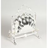 A SILVER PLATED SHELL FOLDING CHEESE AND BISCUIT STAND.