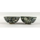 TWO KANGXI PERIOD SHIPWRECK BLUE AND WHITE BOWLS. 5.5ins diameter.