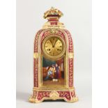 A SUPERB 19TH CENTURY PORCELAIN CLOCK, POSSIBLY JACOB PETIT, striking on a single bell with gilt