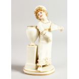 A ROYAL WORCESTER FIGURE OF A GIRL WITH A FAN.