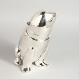 A SILVER PLATED POLAR BEAR COCKTAIL SHAKER. 10ins high.