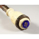 A SUPERB 19TH CENTURY RUSSIAN CARVED IVORY AND SILVER WALKING STICK, the handle as a snuff box