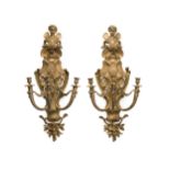 A pair of gilt-bronze three-light sconces