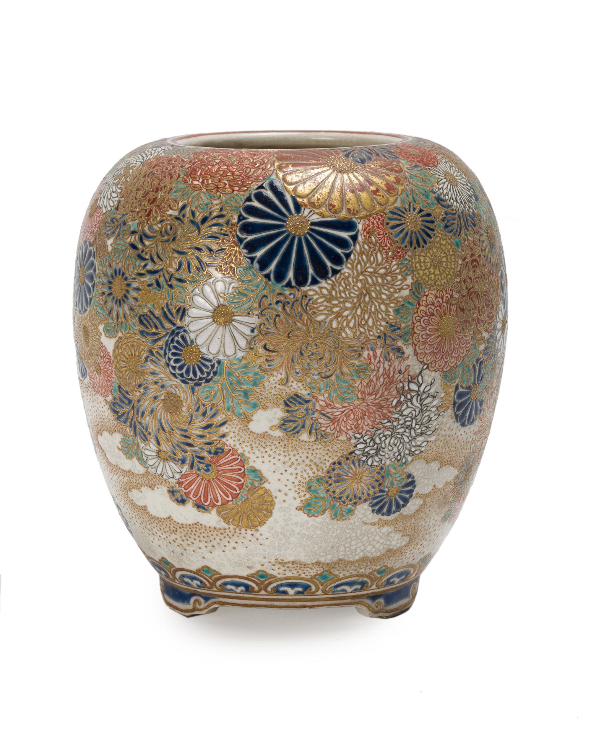 A Japanese Satsuma vase with chrysanthemums