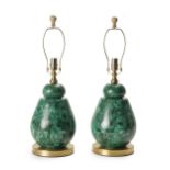 A pair of malachite lamps with shades