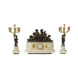 A Denière France white marble and gilt-bronze clock set