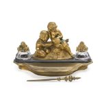 A French figural bronze inkwell