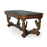 Italian carved wood and marble table