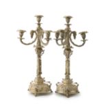 A pair of English sterling silver gilt-washed candelabra