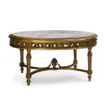 A French oval table with inset marble top