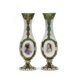 A pair of Bohemian cut-glass portrait vases