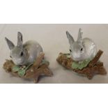 Two Lladro rabbits on naturalistic bases