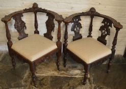2 late 19th century heavily carved corner chairs