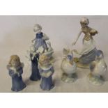 Gerold Porcelain figurine of young girl and geese, Lladro style figurine etc.